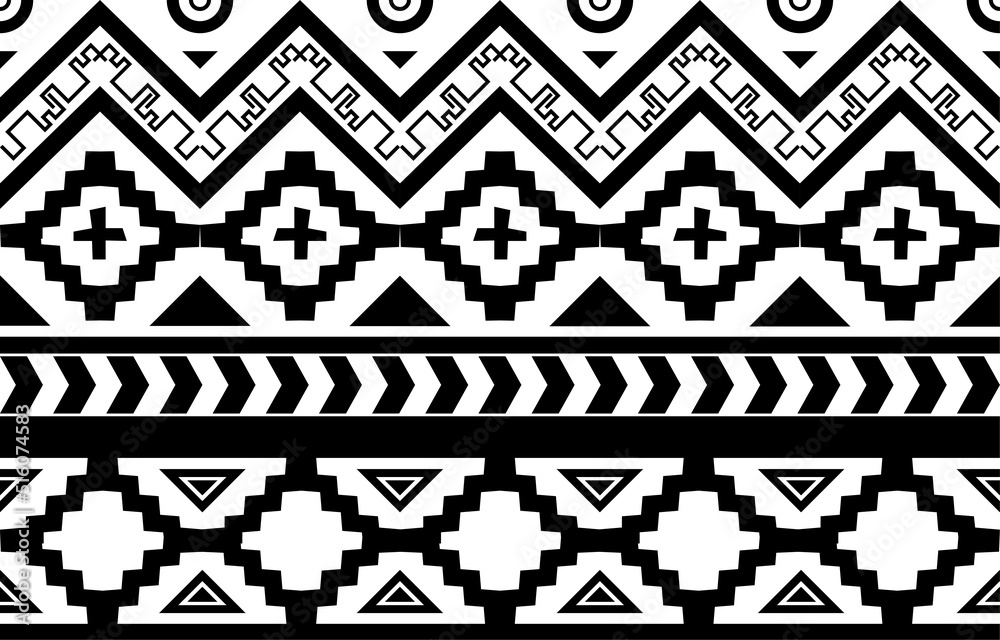 Tribal Black and white Abstract ethnic geometric pattern design for background or wallpaper.vector illustration To print fabric patterns, rugs, shirts, costumes, turban, hats, curtains. Tribal Black and white Abstract ethnic geometric pattern design for background or wallpaper.vector illustration To print fabric patterns, rugs, shirts, costumes, turban, hats, curtains.