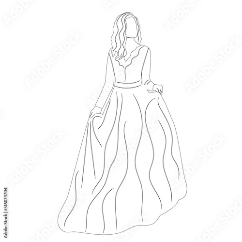 bride  princess sketch  outline on white background