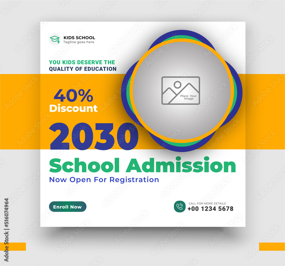 Fototapeta premium School admission social media post banner, educational social media post square flyer back to school web banner design template design