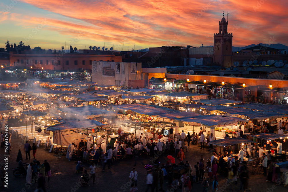 Marrakesh marketplace at sunset