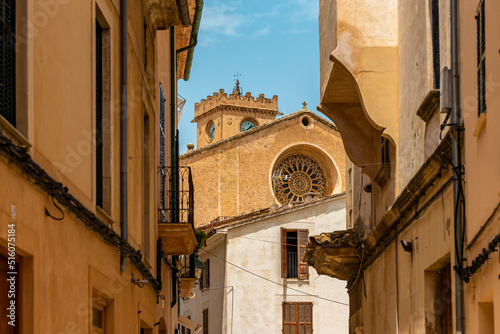 Streets and old architecture of Polensa city, Mallorca island photo