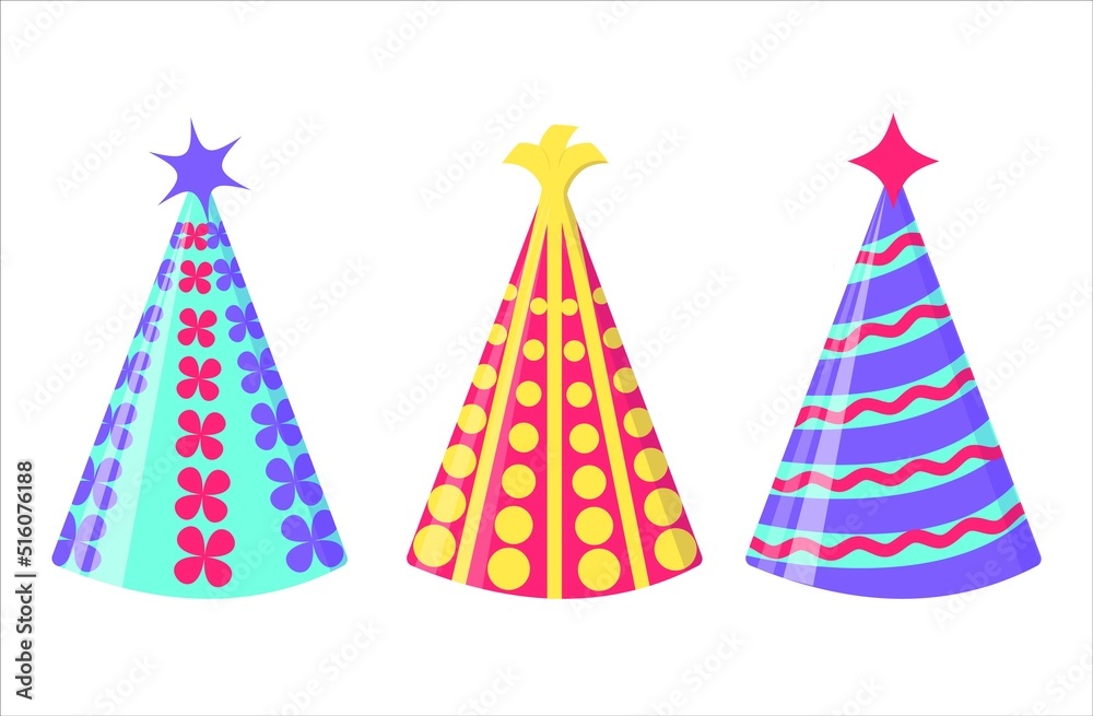 Party hat set isolated on a white. Vector illustration Party hat set isolated on a white. Vector illustration