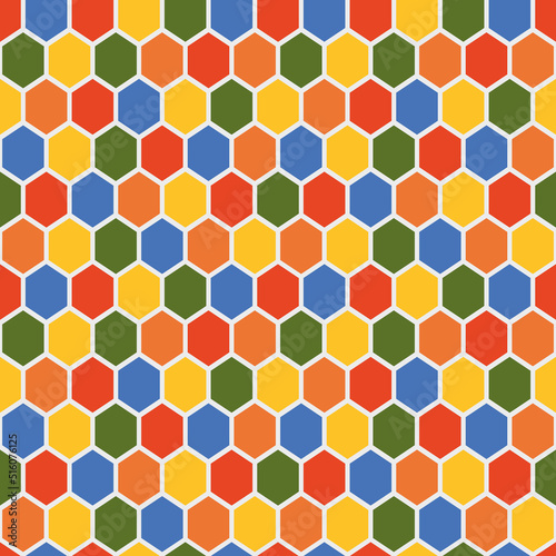 Seamless background with hexagons of different colors.