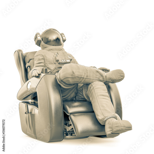astronaut is relaxing on the recline arm chair
