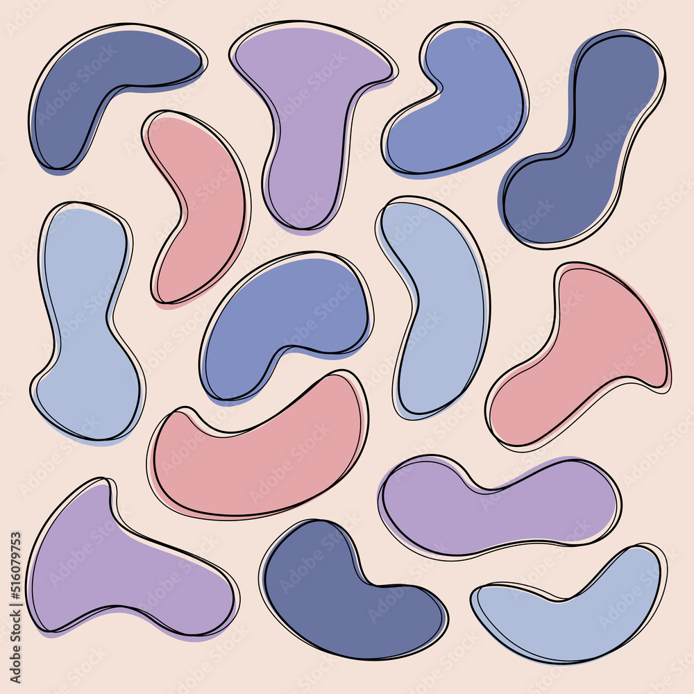 Abstract pastel modern doodle beans colour spots.