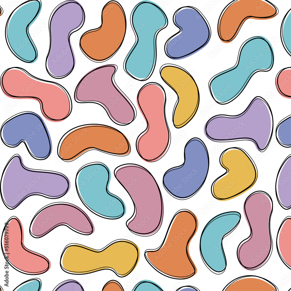 Abstract modern pastel doodle beans colour spots.