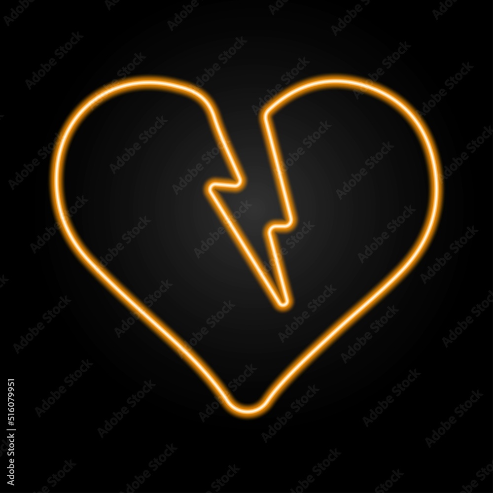 broken heart neon sign, modern glowing banner design, colorful modern