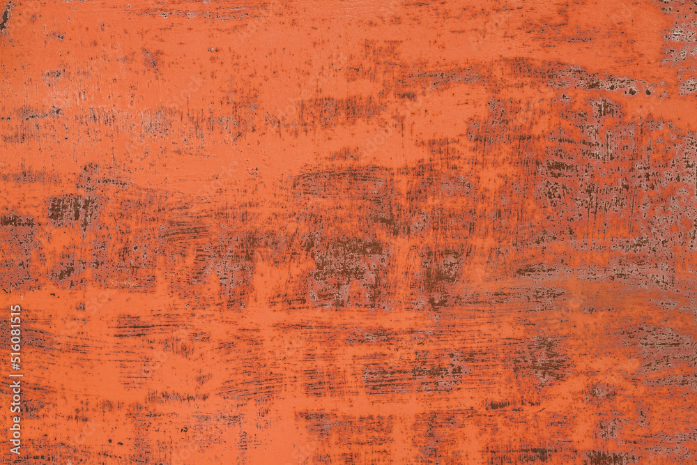 The texture is a rusty metallic orange painted surface with paint cracks and rust spots. background