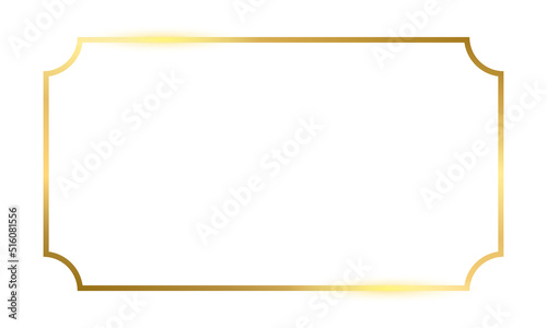 Gold frame. Beautiful simple golden design. Vintage style decorative border, isolated on white background. Deco elegant art object. Empty decoration, photo, banner. Vector illustration.