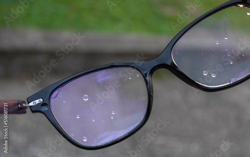 Close up of dirty eye glasses with water drops © Blazenka