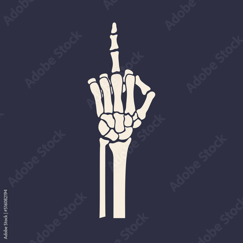 Skeleton hand with middle finger gesture isolated on white background. Vector illustration