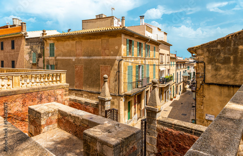 Streets and old architecture of Polensa city, Mallorca island photo