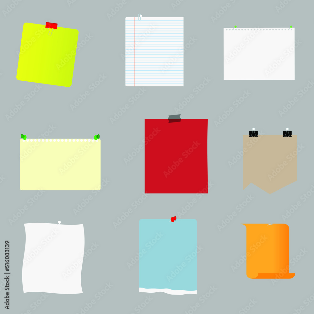 set of papers with pins set of papers with pins