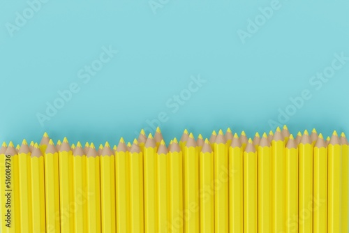 Yellow pencils on a yellow background. The concept of drawing with crayons  going to school  learning. 3d rendering  3d illustration.