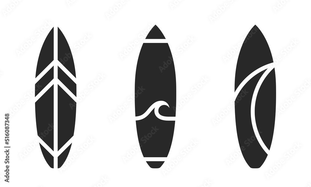 © Назарій - surfboard icon set. surfing, sea and ocean vacation symbol. vector image for tourism design