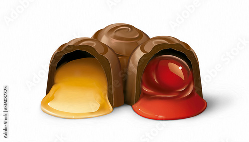 Schilderij op canvas Stuffed open chocolate liqueur bonbon
