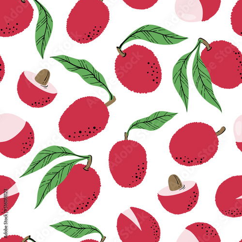 Foto Seamless pattern with pink lychee and slices