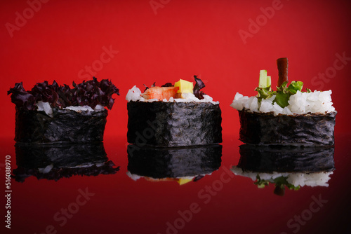 sushi on a black