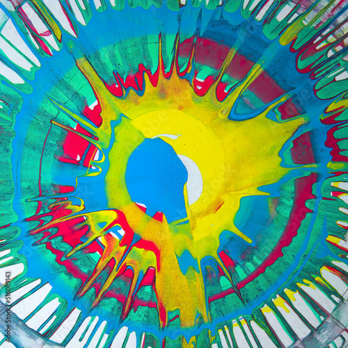 splash real paint spinning splattered colorful green blue yellow red background messy splatter graphic painting