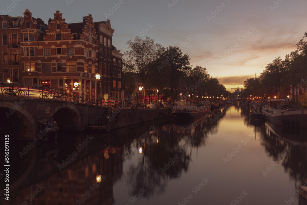 view of the canals at blue hour