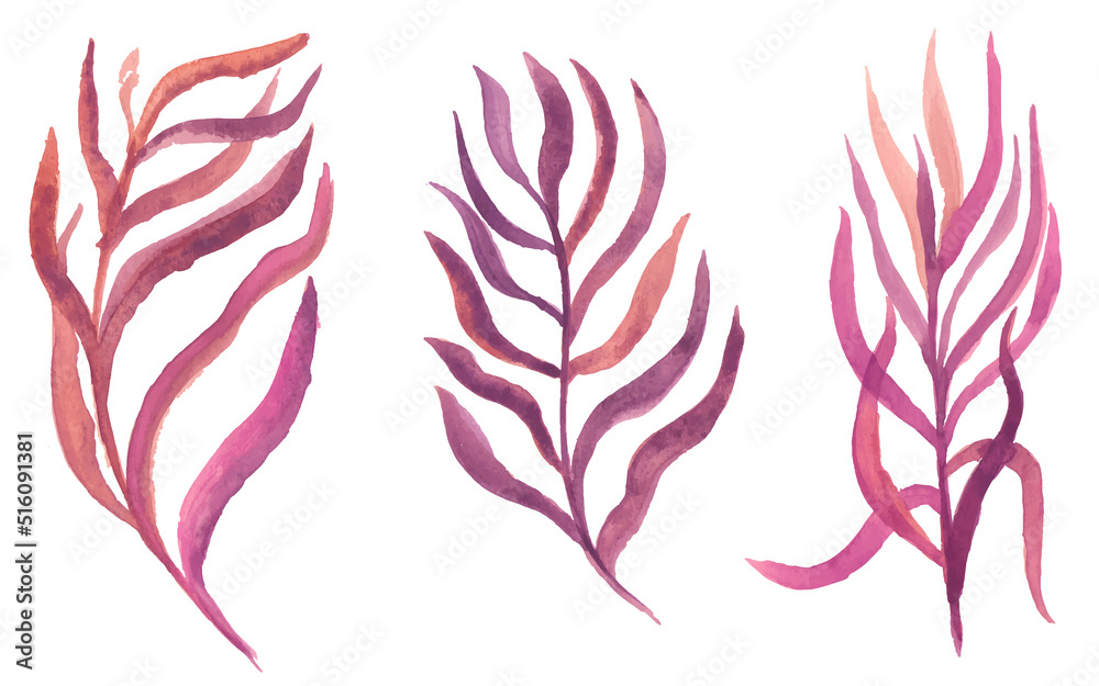 watercolor twigs with leaves of different colors vector isolated elements.