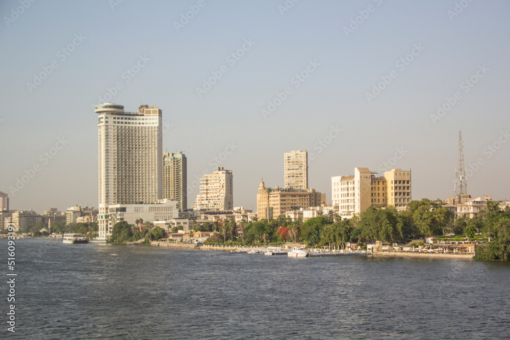 Beautiful view of the Nile embankment in the center of Cairo, Egypt Beautiful view of the Nile embankment in the center of Cairo, Egypt