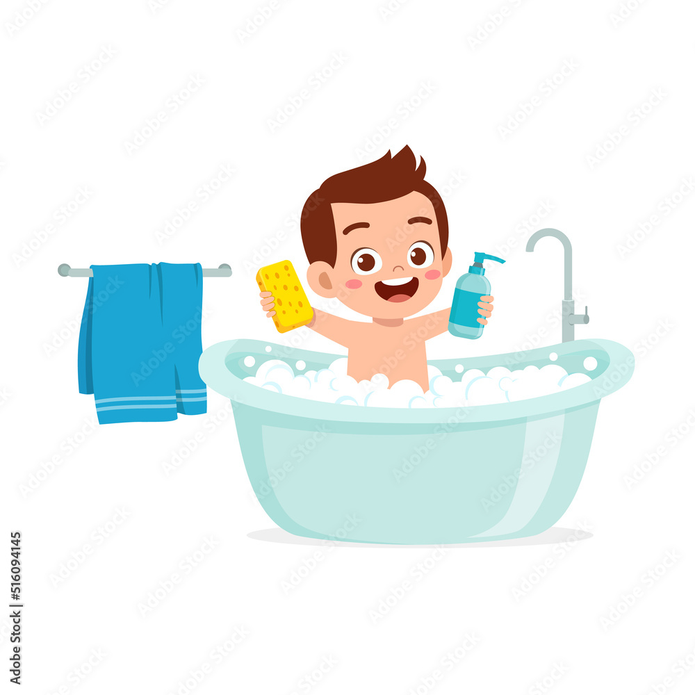 little-kid-take-a-bath-in-the-bathtub-stock-vector-adobe-stock