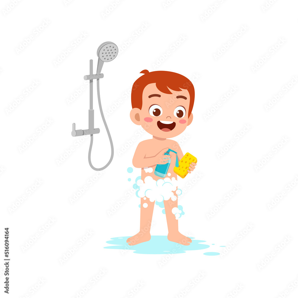 little kid take a shower and wash body little kid take a shower and wash body