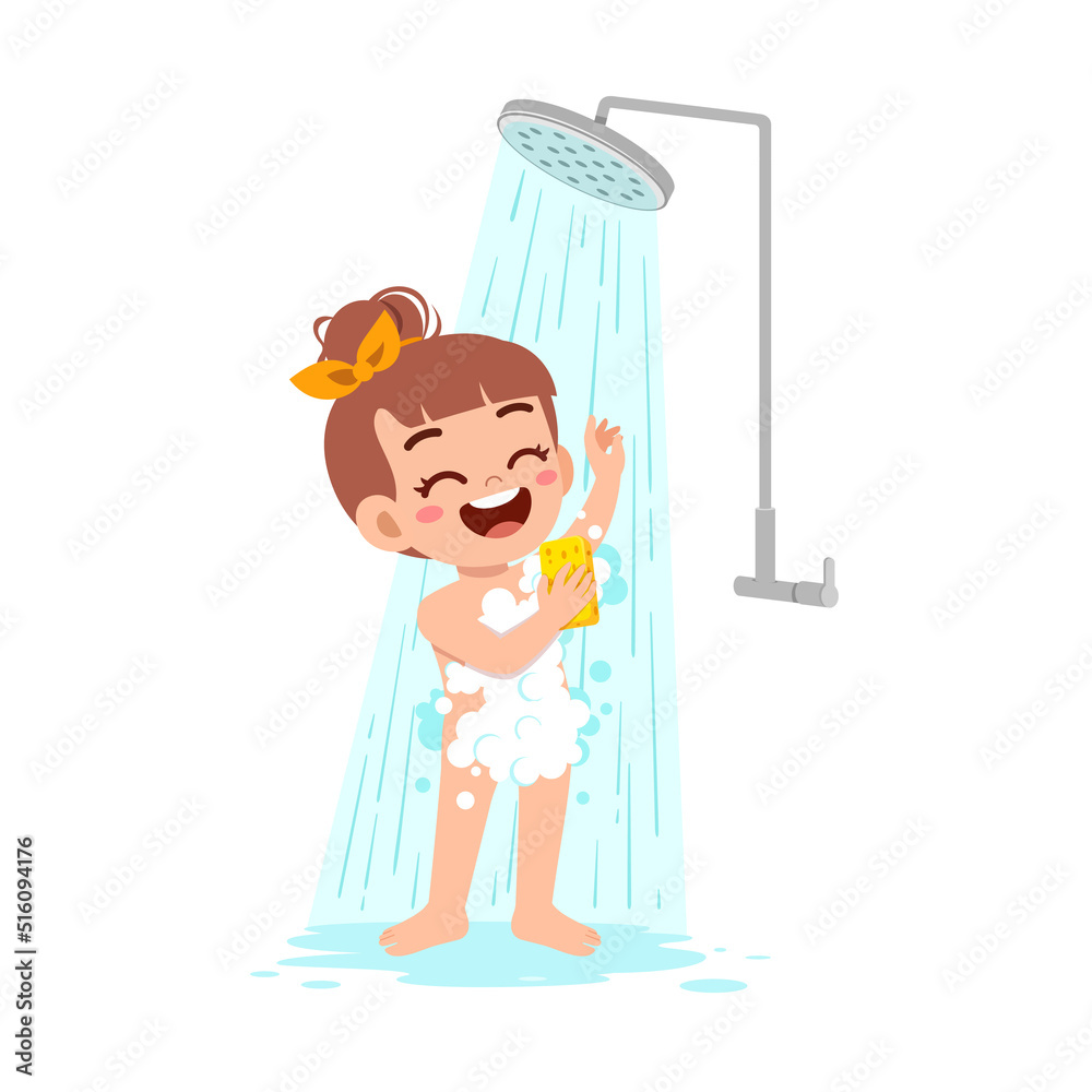 Little Kid Take A Shower And Wash Body Vector De Stock Adobe Stock