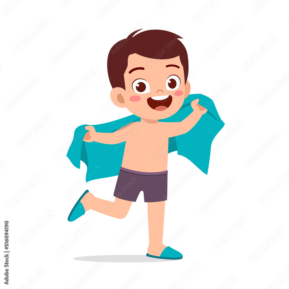 little kid dry body with towel after bath