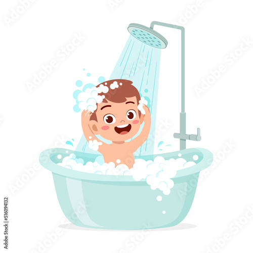 little kid take a bath in the bathtub Fototapet