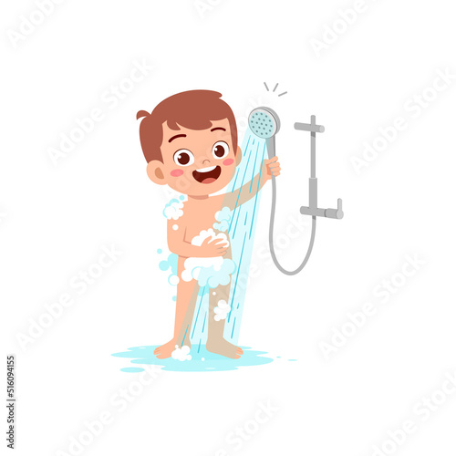 little kid take a shower and wash body