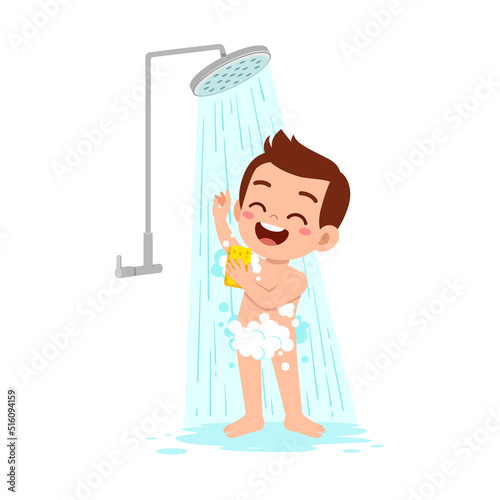 little kid take a shower and wash body