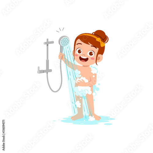 little kid take a shower and wash body