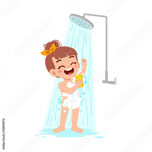 little kid take a shower and wash body