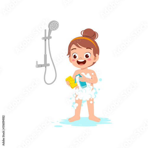 little kid take a shower and wash body