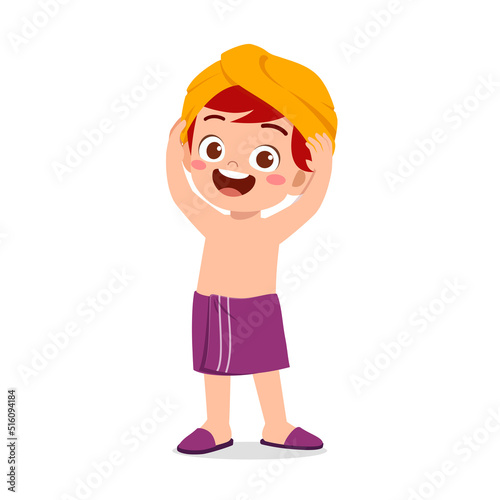 little kid dry body with towel after bath