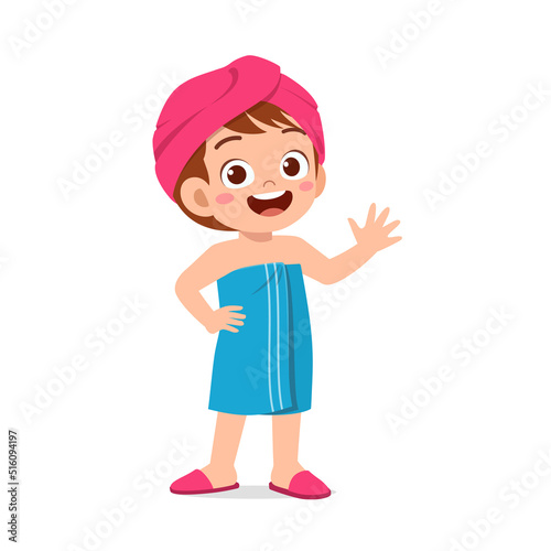 little kid dry body with towel after bath