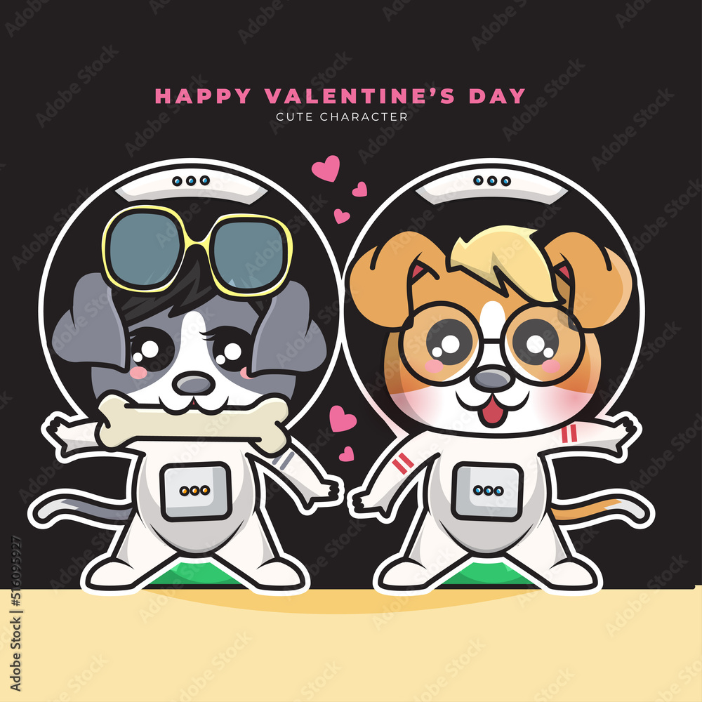 Fototapeta premium Cute cartoon character of couples astronaut dog