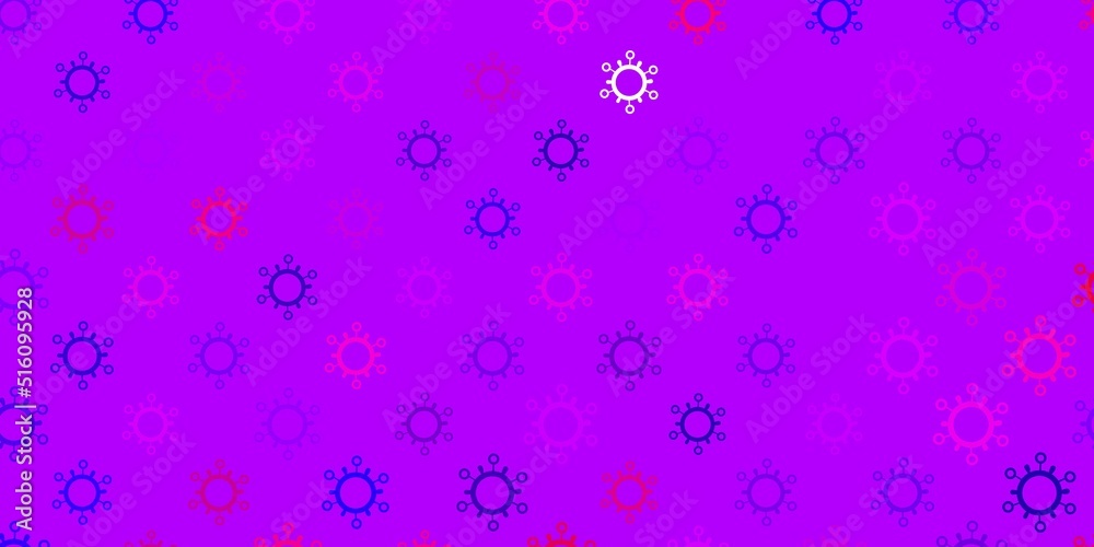 Dark blue, red vector background with covid-19 symbols. Dark blue, red vector background with covid-19 symbols.