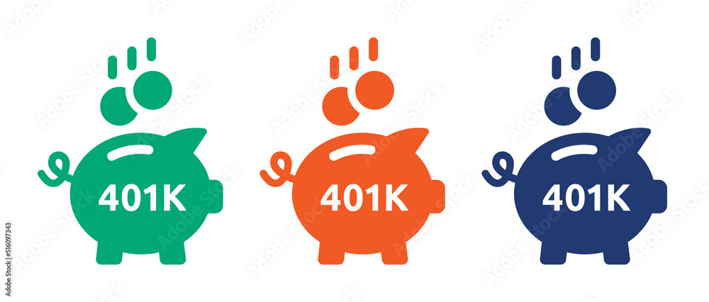 401k retirement savings money and investing plan symbol with piggy bank vector icon - obrazy, fototapety, plakaty 