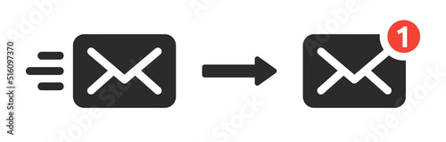 Send email icon and receive new notification on envelope symbol illustration.
