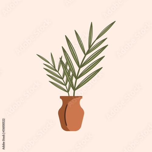 Plant abstract aesthetic with pot  vase  Urban plant  pottery plant  boho style plant color vector plants illustration