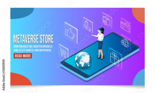 Metaverse Shopping online concept for website, mobile application, web banner, info graphics or discount coupons. Vector illustration EPS 10