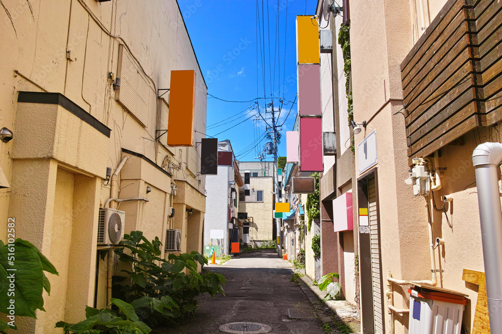 北海道小樽市、花園町にあるはしご通りの歓楽街の景観
