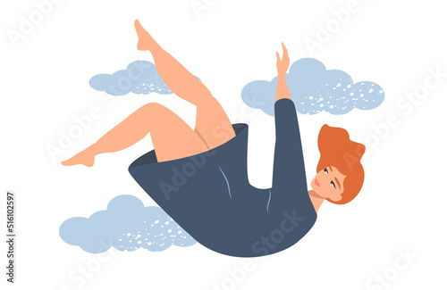 vector illustration in a flat style on the theme of emotional overload, fatigue. girl falls into the abyss