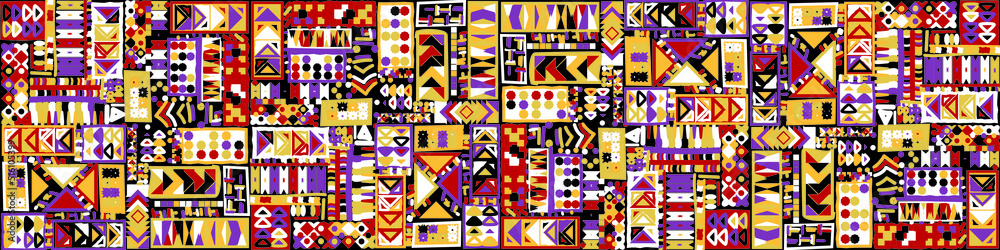 Ethnic carpet with geometric mosaic aztec style stripes on tile. majolica Antique interior,modern rugs,geographic print on kente clot textile.Tribal vector ornament seamless african pattern.multicolor Ethnic carpet with geometric mosaic aztec style stripes on tile. majolica Antique interior,modern rugs,geographic print on kente clot textile.Tribal vector ornament seamless african pattern.multicolor