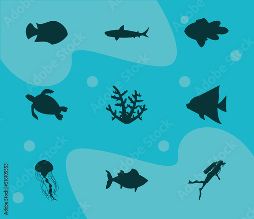 nine sealife silhouettes
