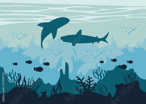 Wallpaper Mural coral reefs with sharks