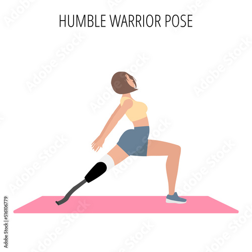 Young woman doing humble warrior pose yoga workout